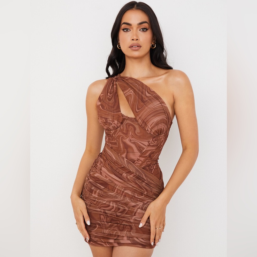 WITH GIFT BOX 💖 House of CB - Clementine Dress Brown Marble Swirl - Size Medium
